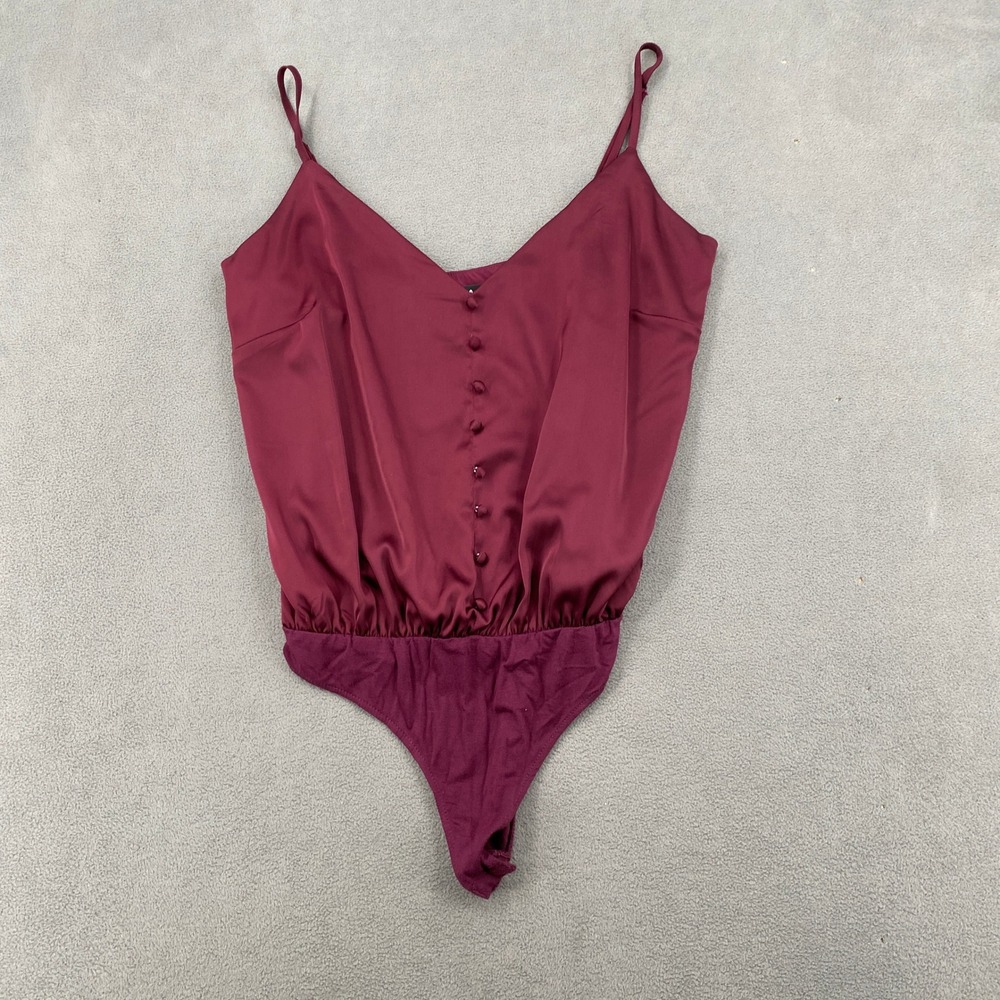 Lulus Burgundy Satin V-Neck Bodysuit Adjustable Straps Wine Red Medium